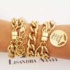 Conjunto 3 Pulseiras Pingentes Banho Ouro Corrente Aço Elo Grosso Fecho Ímã