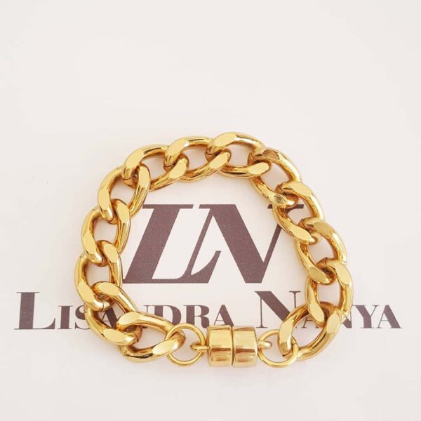 Conjunto 3 Pulseiras Pingentes Banho Ouro Corrente Aço Elo Grosso Fecho Ímã