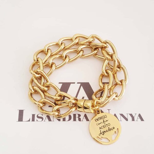 Conjunto 3 Pulseiras Pingentes Banho Ouro Corrente Aço Elo Grosso Fecho Ímã