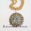 Colar Tibetano Mandala Caquinho Cerâmica Branca Corrente Aço Banho Ouro
