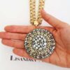 Colar Tibetano Mandala Caquinho Cerâmica Branca Corrente Aço Banho Ouro