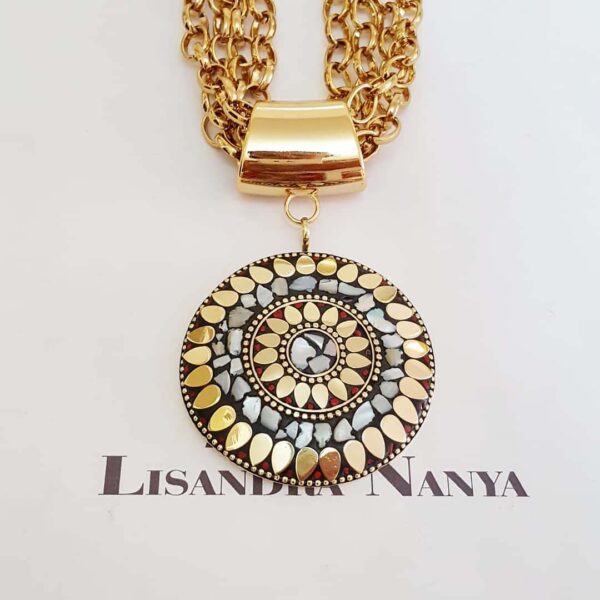 Colar Tibetano Mandala Caquinho Cerâmica Branca 4 Voltas Elo Português-23