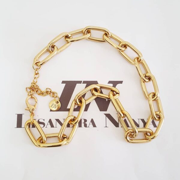 Conjunto 3 Colares Elos Retangulares Pingente Leão Banho Ouro Corrente Aço