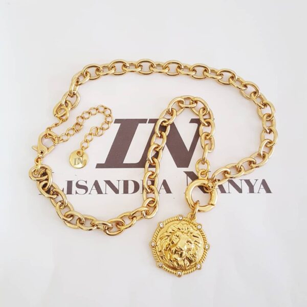 Conjunto 3 Colares Elos Retangulares Pingente Leão Banho Ouro Corrente Aço