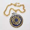 Colar Tibetano Caquinho Azul Corrente Aço Elo Português-106 Banho Ouro