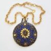 Colar Tibetano Caquinho Azul Corrente Aço Banho Ouro Elo Português-106