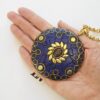 Colar Tibetano Caquinho Azul Corrente Aço Banho Ouro Elo Português-106