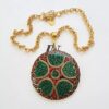 Colar Tibetano Caquinho Verde Vermelho Corrente Aço Banho Ouro Elo Português-106