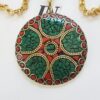 Colar Tibetano Caquinho Verde Vermelho Corrente Aço Banho Ouro Elo Português-106